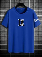 Men's Plus Size 3D Print T-Shirt, 'LOS ANGELES 1987' Back Logo, Short-Sleeve, 100% Polyester Slight Stretch, Quick-Dry, Summer Casual