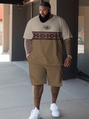 Men's Vintage Casual Set (Top & Bottom) with Crew Neck and Pattern Print