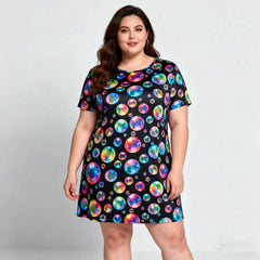 2025 Women's Plus Size Summer Dress | Colorful Bubble Print | Short & Breathable