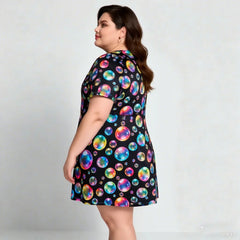 2025 Women's Plus Size Summer Dress | Colorful Bubble Print | Short & Breathable