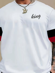 Men's Plus Size (Large) 2-Piece Short-Sleeve & Shorts Set, Red & Black Print, 100% Polyester Slight Stretch, Summer Casual