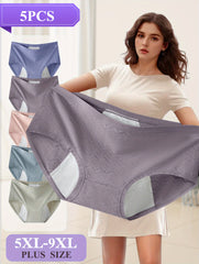 5pcs Women'S Plus Size up to 9XL Soft Comfortable Breathable Panties (Pink, Blue, Purple, Green, Teal)