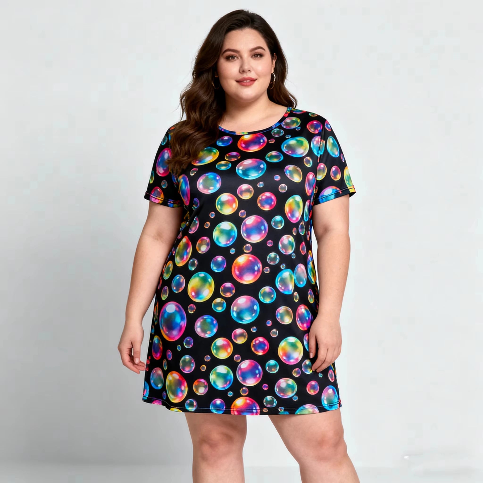 2025 Women's Plus Size Summer Dress | Colorful Bubble Print | Short & Breathable