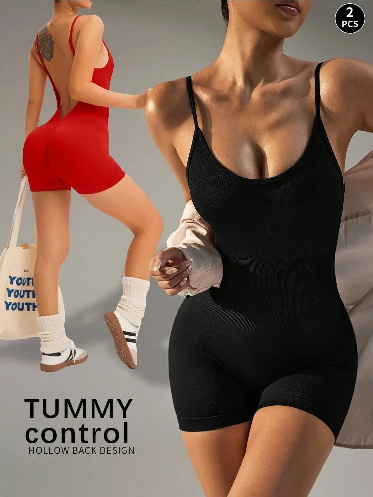 Workout Romper Shorts for Women | Solid Color Cross Back Athletic Clothes