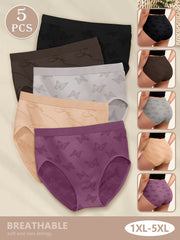 [Elegant Butterfly Panties] MIOTAN 5-Pack Women's Butterfly Print Panties | Elegant Style, Soft Nylon & Elastane Blend, Medium Stretch Knit Fabric, Solid Color Lingerie Set